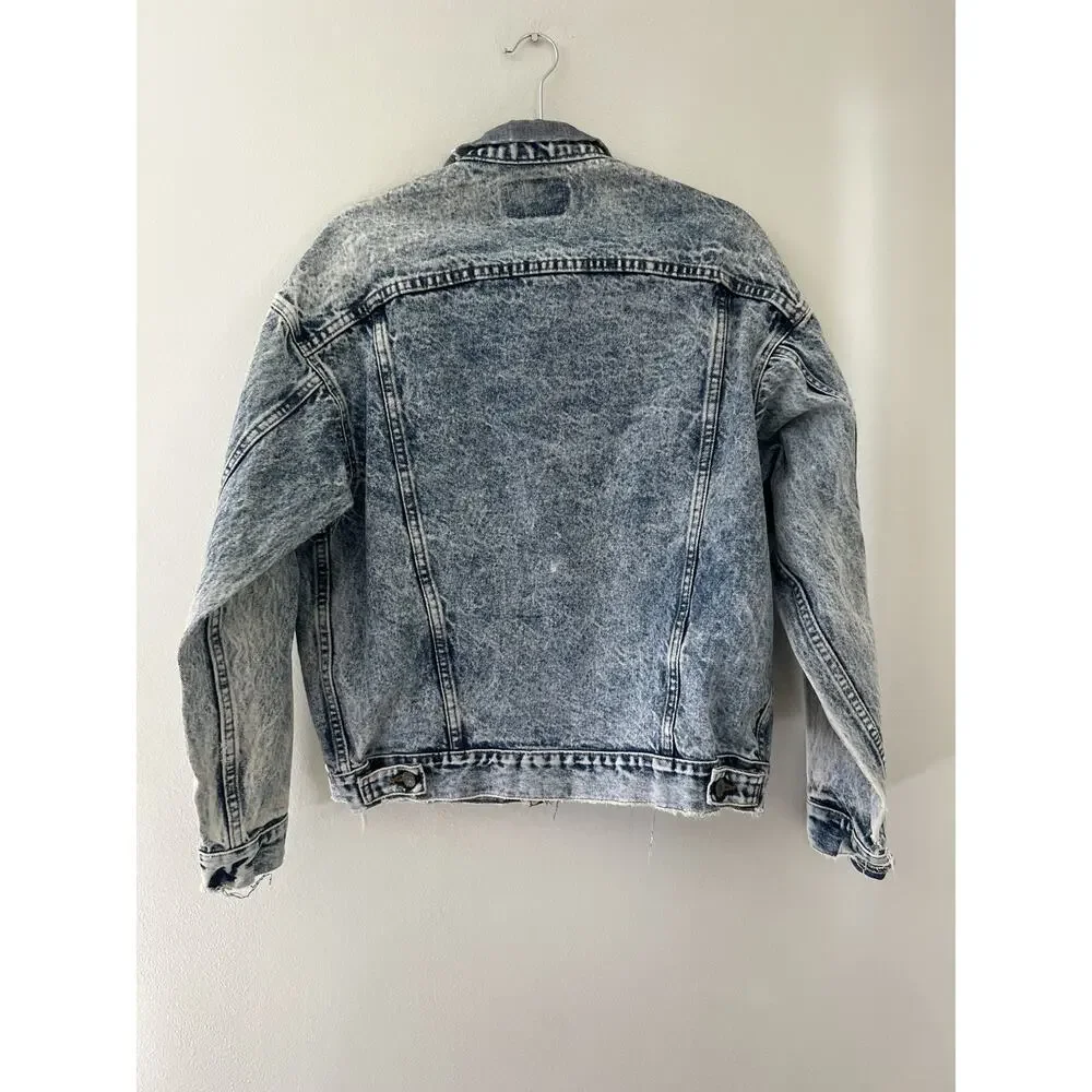Vintage Levis Jacket Mens large Acid Wash Denim Trucker Made USA 70507 0219 80s - Picture 6 of 12